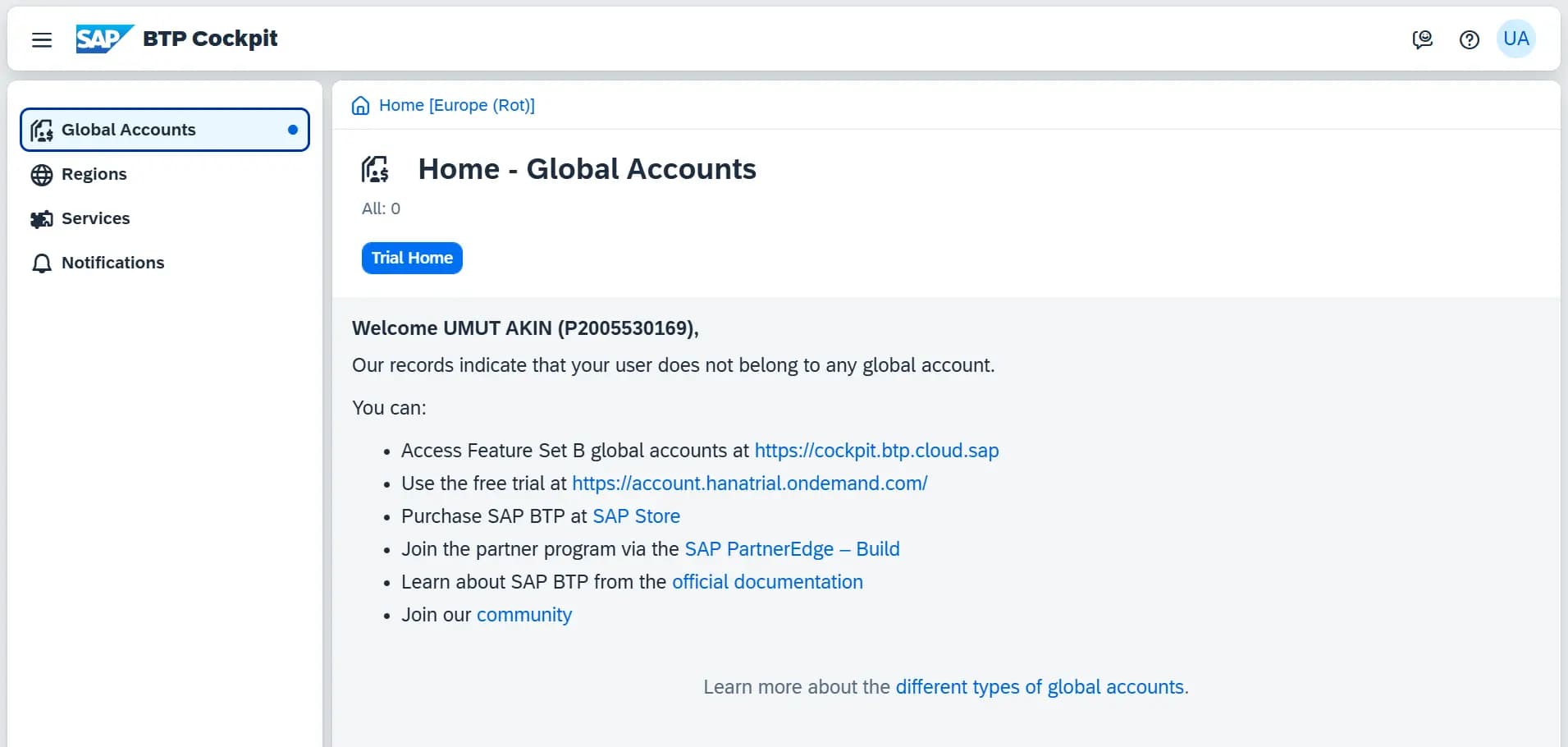 BTP Cockpit - Accounts - Global Accounts