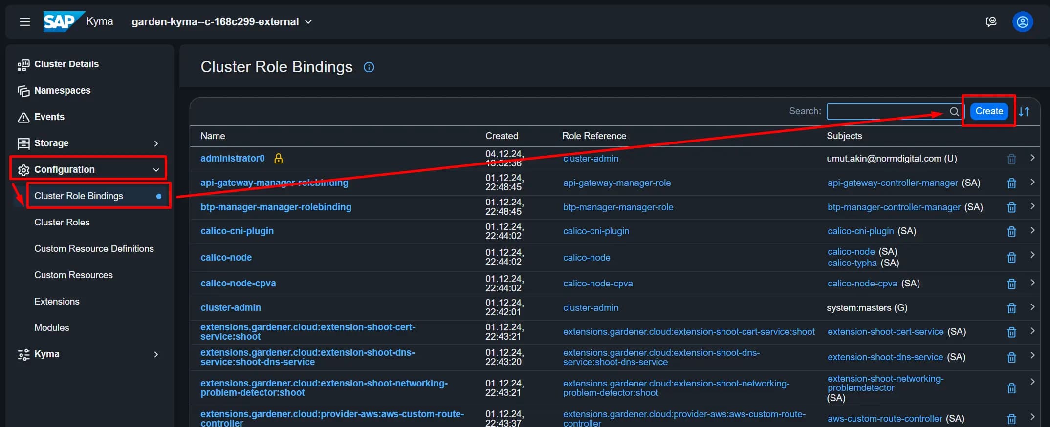 Kyma Dashboard - Assign Admin Role to Service Account - 3